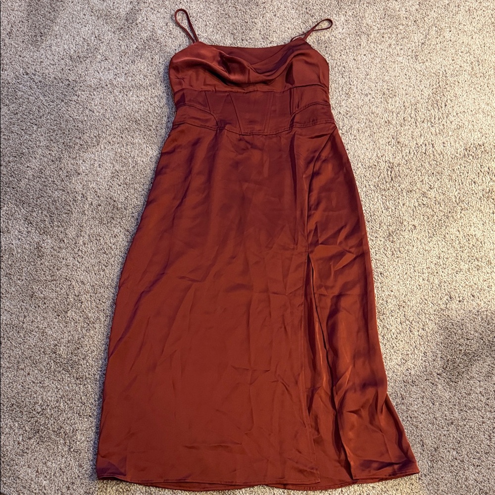 Vici Rust Satin Midi Dress